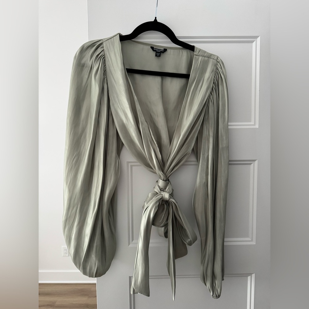 Zara Sage Green Tie-Front Blouse